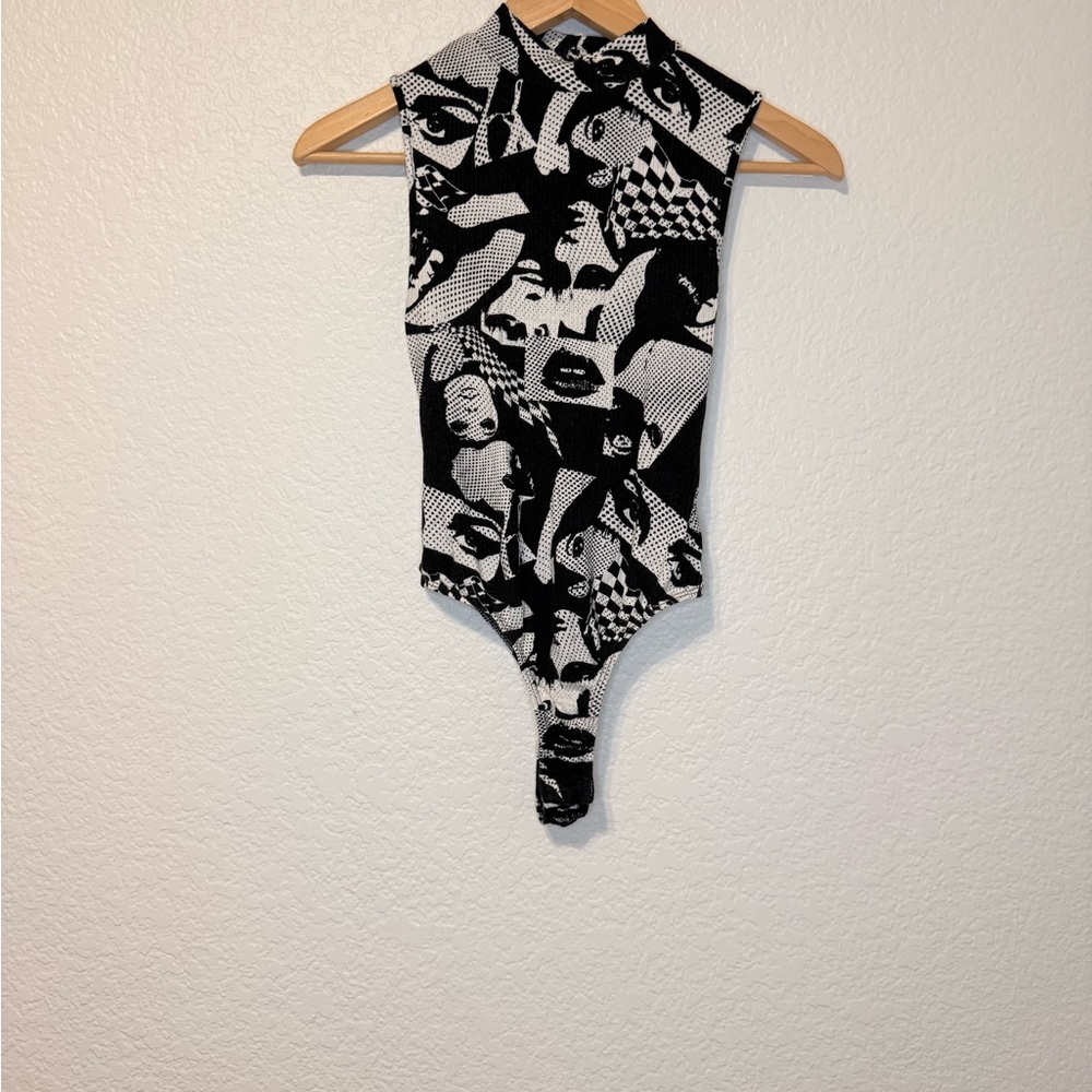 H&M Black and White Graphic Bodysuit